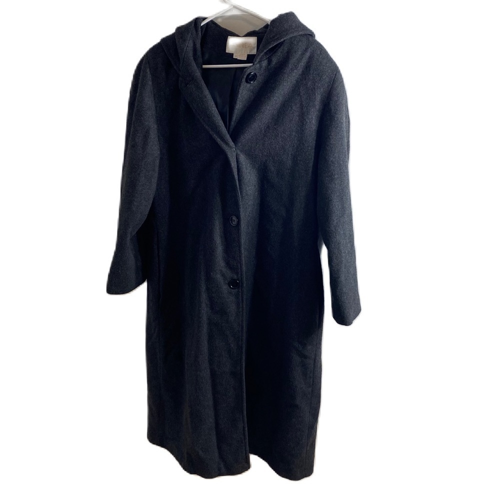 Andrea 100% Wool Hooded Maxi Trench Pea Coat Sz 16 Button Down Jacket